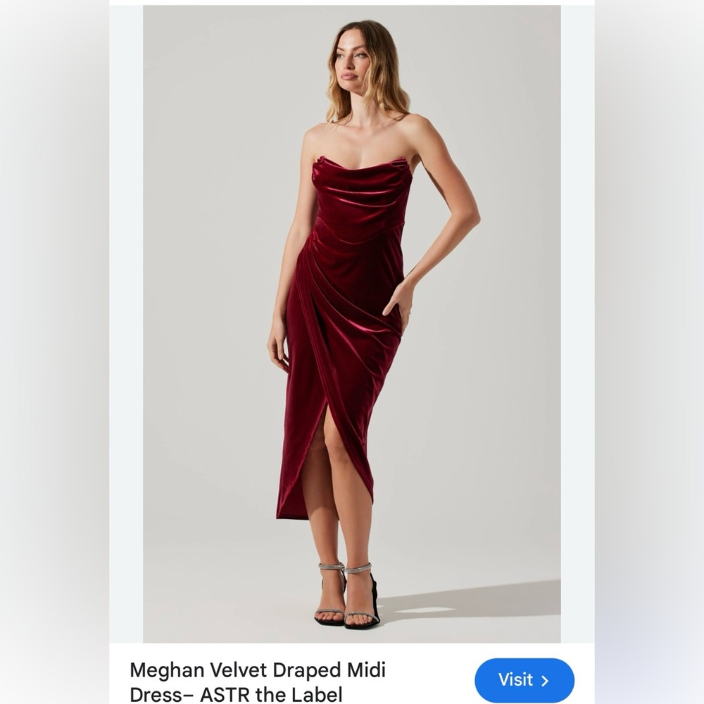 Astr Strapless Velvet Dress in Deep Burgundy